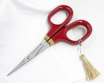 COHANA “Fine Scissors with Red Lacquered Handles” ~ Golden Tassel, 4″ Embroidery Scissors, Made In Japan