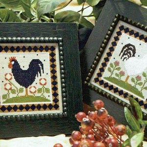 LITTLE HOUSE NEEDLEWORKS &quot;Two Roosters&quot; • Counted Cross Stitch Pattern • Country, Flowers, Pattern Only