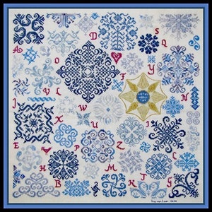 Tempting Tangles Designs &quot;Queen&#39;s Medal Quaker KIT&quot; Counted Cross Stitch Pattern and Silk Floss Pack by Dinky Dyes (18 skeins) Included