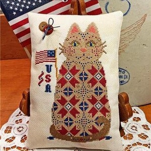 THE CALICO CONFECTIONERY "Flag Holder" Counted Cross Stitch Pattern, Seasonal Cats #1, Chart, Patriotic, 4th of July, Pattern Only