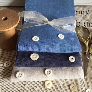 ROVARIS Hand Dyed Linen - 32 Ct &quot;Tris Cut&quot; 3 Pieces (mix blue shown), Size 7x16 ea., Made in Italy