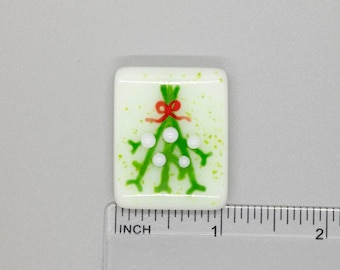 BEAU VERRE ART "Christmas Mistletoe and Bow Fused Glass Needle Minder" • Magnet • Berries, Needle Minder • One-of-a-Kind Handcrafted