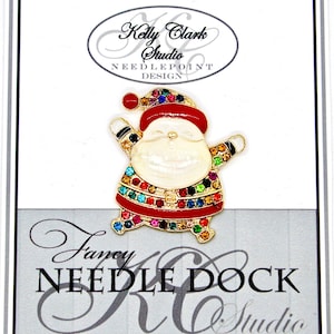 Kelly Clark Studio ~ Multi-Color Chubby Santa Needle Minder, Needle Dock, Canvas Magnet, Needle Garage, Needleminder