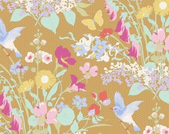 TILDA GARDENLIFE Collection 2021 by Tone Finnanger - Gardenlife Mustard (OOP) - 100% Cotton. 38" x 44"