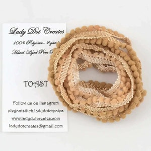 TOAST ~ Pom Poms Trim by Lady Dot Creates • 2 Continuous Yards • Hand-Dyed • Finishing • Craft Project Trim