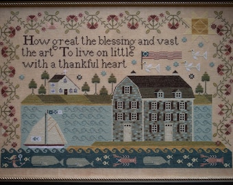 PLUM STREET SAMPLERS "Live On Little" • Counted Cross Stitch Pattern • Chart, House by the Shore, Pattern Only