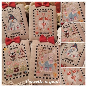 Calender Part 1 by Crocette A Gogo  • Counted Cross Stitch Pattern • January, February, March, April, Snow, Be Mine, Spring, Easter