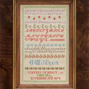Hands Across The Sea Samplers • &quot;Emily Wildhack 1874&quot; • English Reproduction Sampler • Counted Cross Stitch Pattern • Printed Booklet