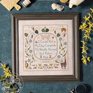 THE BLUE FLOWER "From Nature To My Needle" • Counted Cross Stitch Pattern • Mulberry Branches, Animals, Flax Flowers, Pattern Only