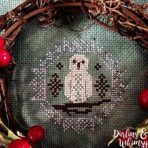 DARLING & WHIMSY DESIGNS &quot;Quirky Quaker Snowy Owl&quot; Counted Cross Stitch Pattern, Chart, Pattern Only