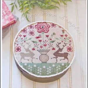 PLUM STREET SAMPLERS &quot;Chocolate Harts&quot; • Counted Cross Stitch Pattern • Shaker Box Sampler, Floral, Flowers, Deer Love, Paper Pattern