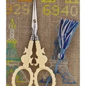 MAISON SAJOU SCISSORS • Veined Ivory Effect "S" Mother of Pearl Style Scissors - Cross • Handmade in France • Kingsland Needle Art