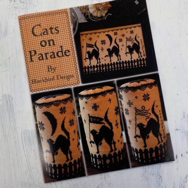 BLACKBIRD DESIGNS "Cats On Parade" Counted Cross Stitch Pattern, Autumn, Halloween, Black Cats, Pincushion, Pattern Only