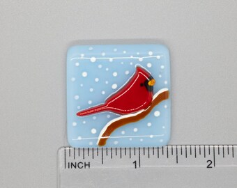 BEAU VERRE ART "Cardinal Needle Minder" • Fused Glass • Magnet • Christmas Needleminder • Holiday Spirit, One-of-a-Kind, Handcrafted