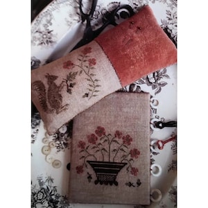 STACY NASH PRIMITIVES &quot;Squirrel Pinkeep & Flower Basket Thread Board&quot; Counted Cross Stitch Pattern, Sampler, Pattern Only
