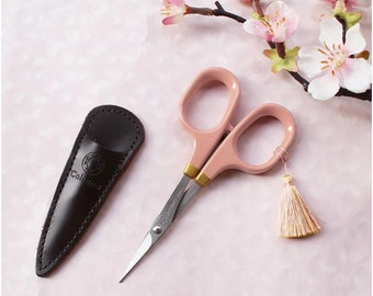 LIMITED EDITION COHANA “Fine Scissors with Pink (Sakura) Lacquered Handles” ~ Golden Tassel, 4″ Embroidery Scissors, Made In Japan