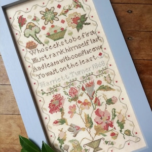 MOJO STITCHES • &quot;The Humble Sampler: Harriett Turner 1868&quot; • Counted Cross Stitch Pattern • An Antique Adaptation Sampler • Pattern Only