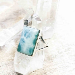 Larimar Ring, 925 Sterling Silver Ring, Statement Larimar Gemstone Ring, Handmade Jewelry Gift
