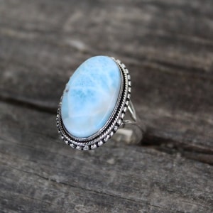 Larimar Ring, 925 Sterling Silver Ring, Statement Larimar Gemstone Ring Designer Handmade Jewelry Gift For Her