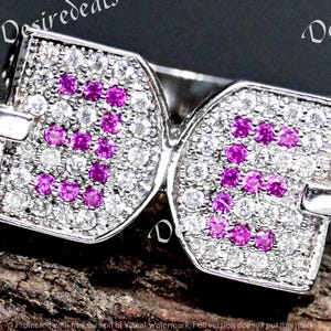 Anillo de mujer con corte de diamante y moissanita blanca, diseño de letras con detalles de rubí en plata de ley 925, elegante anillo bohemio, regalo considerado para esposa
