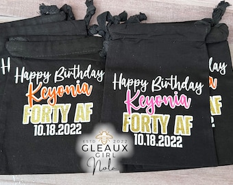 Custom Canvas Drawstring Bag, Custom Favor Bags, Personalized Gift Bags, Hangover Birthday Bags, Jewelry Pouch