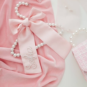 Custom Beaded Pink Pearl Bow Long Ballerina Bow - Etsy