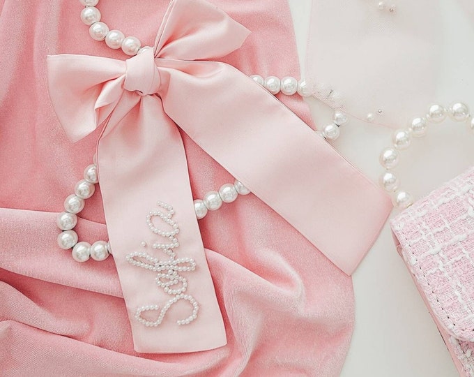 Pear Bear Embroidered Bow Set Onion Pink