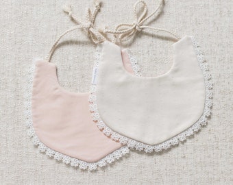 Cream Lace Dribble Bib for Girls with Ribbon,100/% Cotton