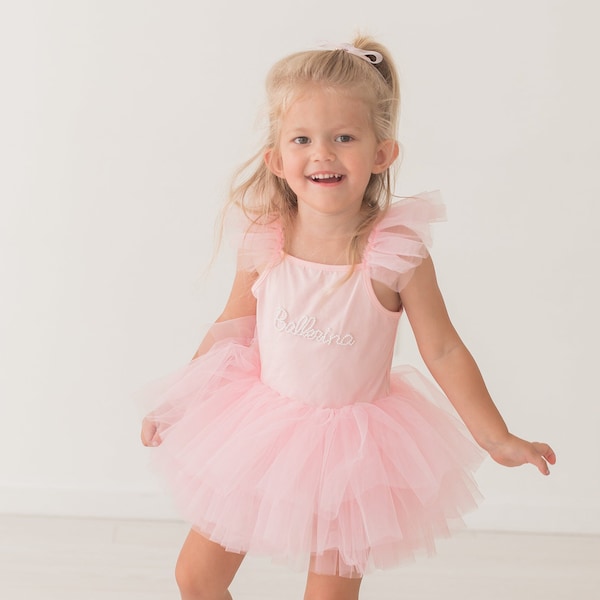 Personalized Pink Ballerina Tutu - Birthday Mesh Fairy Princess Pearl Custom Embroidery