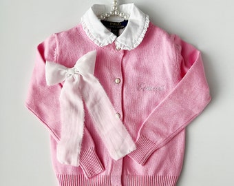 Barbie Pink Cardigan - School Girl Sweater Fall with Pearls- Personalized