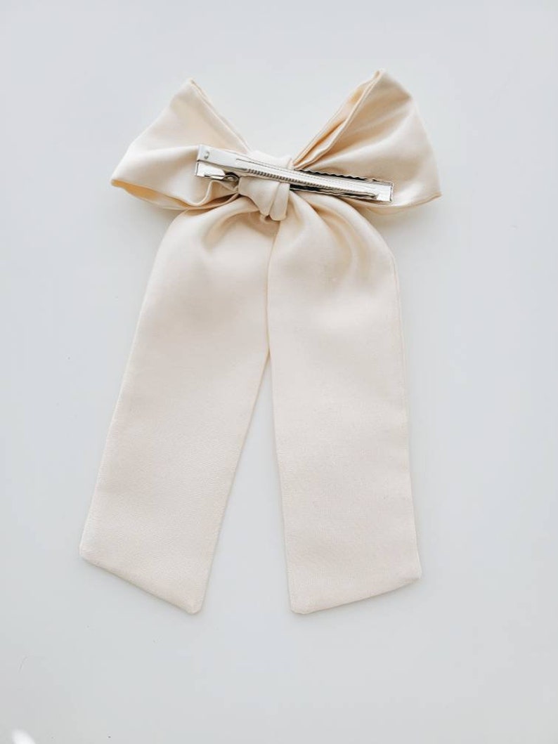 Ivory Satin Custom Name Beaded Bow With Pearls Bridal image 4