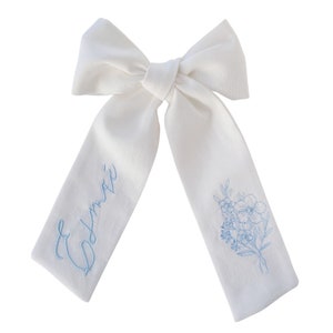 Custom Name Embroidered Floral Linen Bow