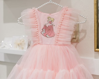 Vestido de princesa rosa Aurora- Vestido de cumpleaños para niños pequeños