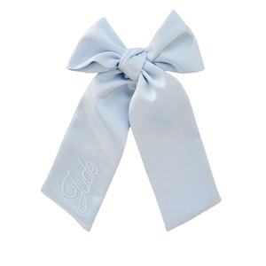 Chloé Monogrammed Bow- Blue Satin Embroidered Personalized Bow