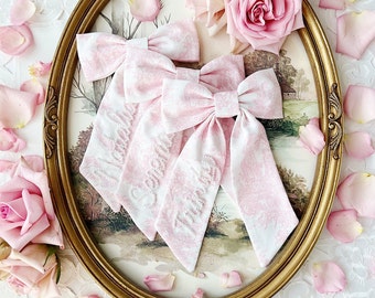 Toile rose marin perle nom personnalisé noeud personnalisé - pince à cheveux de mariée française