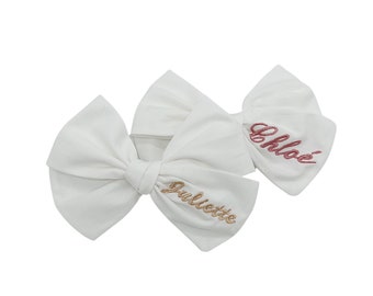 Personalized Cotton Bow {Medium} Baby Embroidered Bow