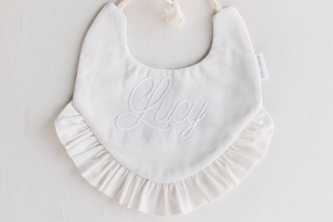 CUSTOM Name Embroidered Reversible Bib - French Blue Toile - Pretty bib,  Baby Girl Bib , Drool bib, 100 % Cotton