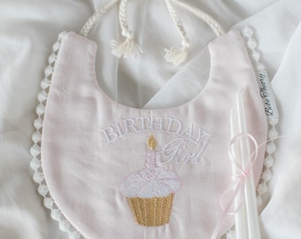 Pink Girl Birthday Bib - 1st Birthday Party Accessory