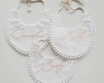 CUSTOM Name Embroidered Reversible Bib - Pretty bib, Baby Girl & Boy Bib , Drool bib, 100 % Cotton