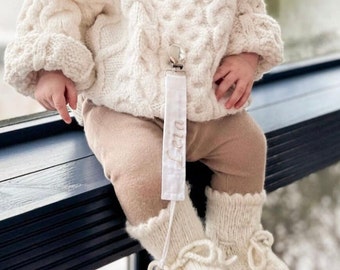 Bebé ducha personalizado bordado regalo blanco personalizado chupete clip- bebé niño niña binky titular