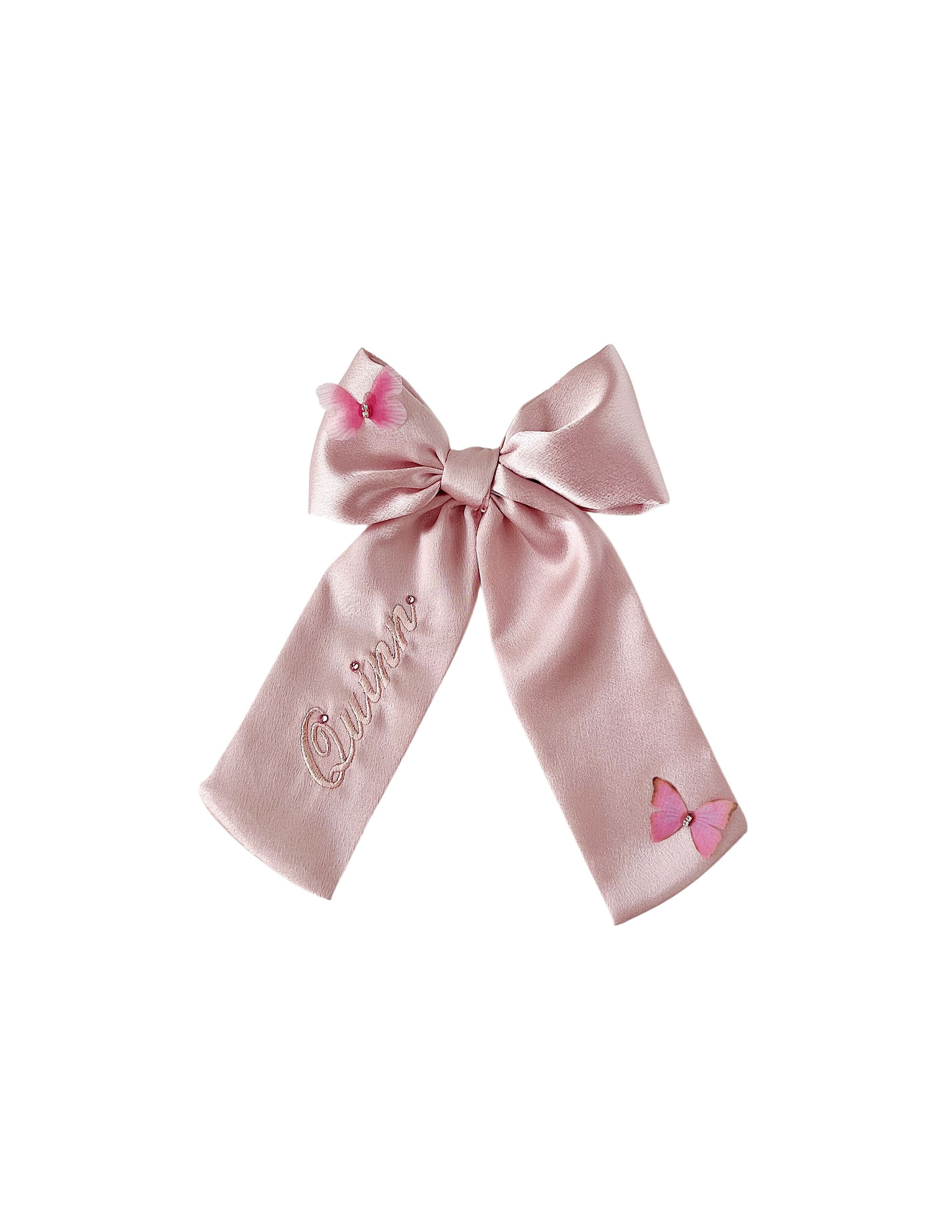 1pc Light Pink Silk Ribbon Bow Hair Clip For Girls, Elegant Solid Color  Butterfly Headwear