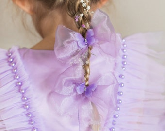 Purple Butterfly Organza Pigtail Bows - Baby Hair Bows Clips