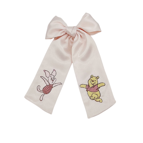 Winnie Pooh Bear & Piglet Embroidered Bow {Crystal Bow}