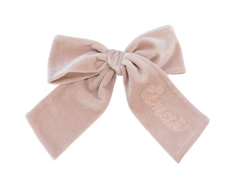 Mauve Velvet Personalized Embroidered Bow