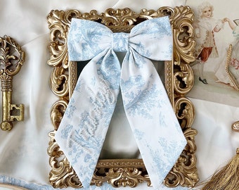 Blue Toile Sailor Pearl Custom Name Personalized Bow- Bridal French Hair Clip - Boy Baby Shower