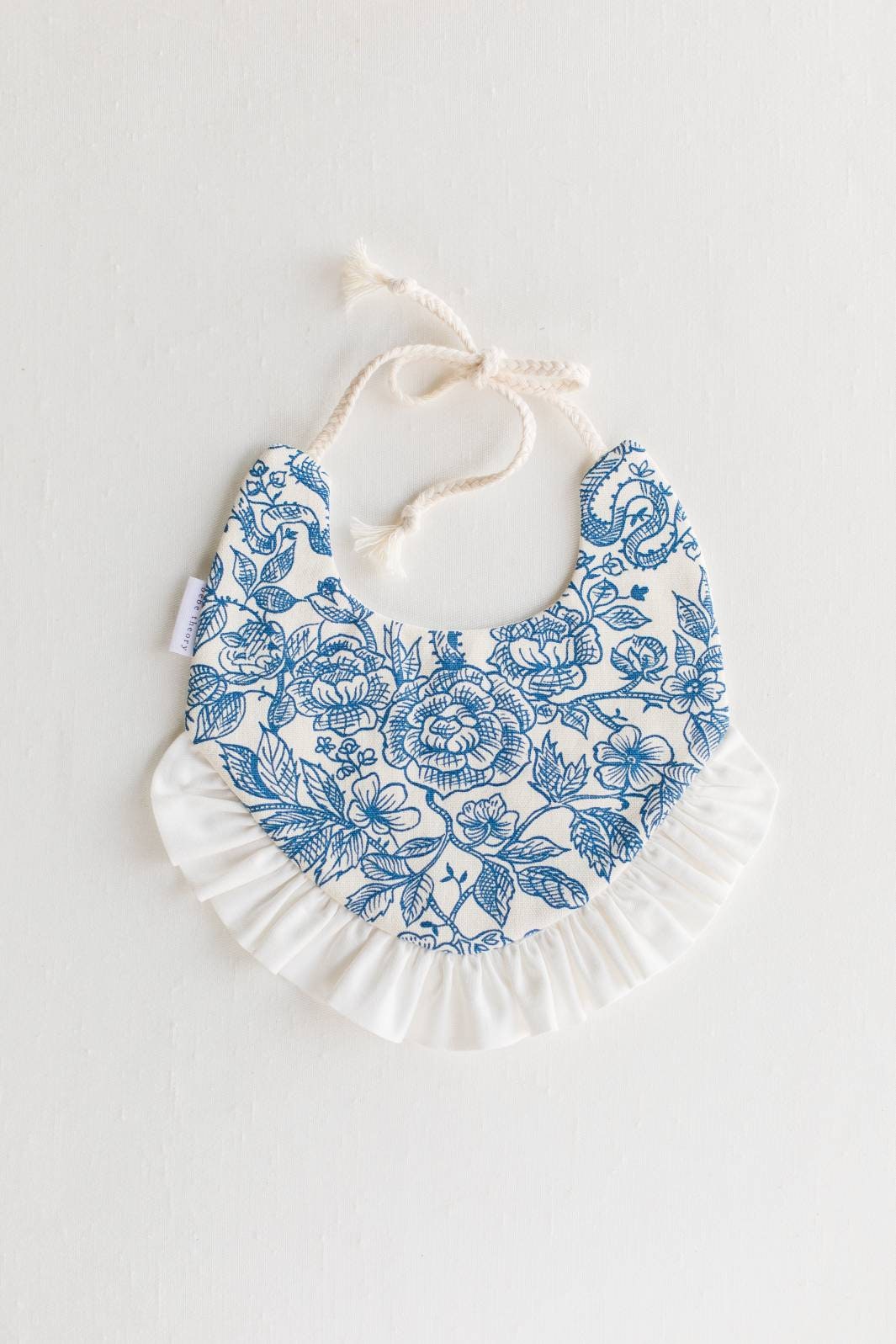 CUSTOM Name Embroidered Reversible Bib French Blue Toile 