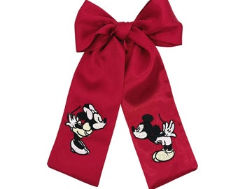 Mickey and Minnie Embraided Satin Red Bow - Valentines