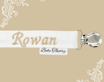 White Personalized Pacifier Clip- Baby Shower Gift Baby Boy Girl Binky Holder