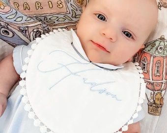 Personalized Embroidered Reversible Bib - Pretty bib, Baby Girl & Boy Bib , Drool bib, 100 % Cotton