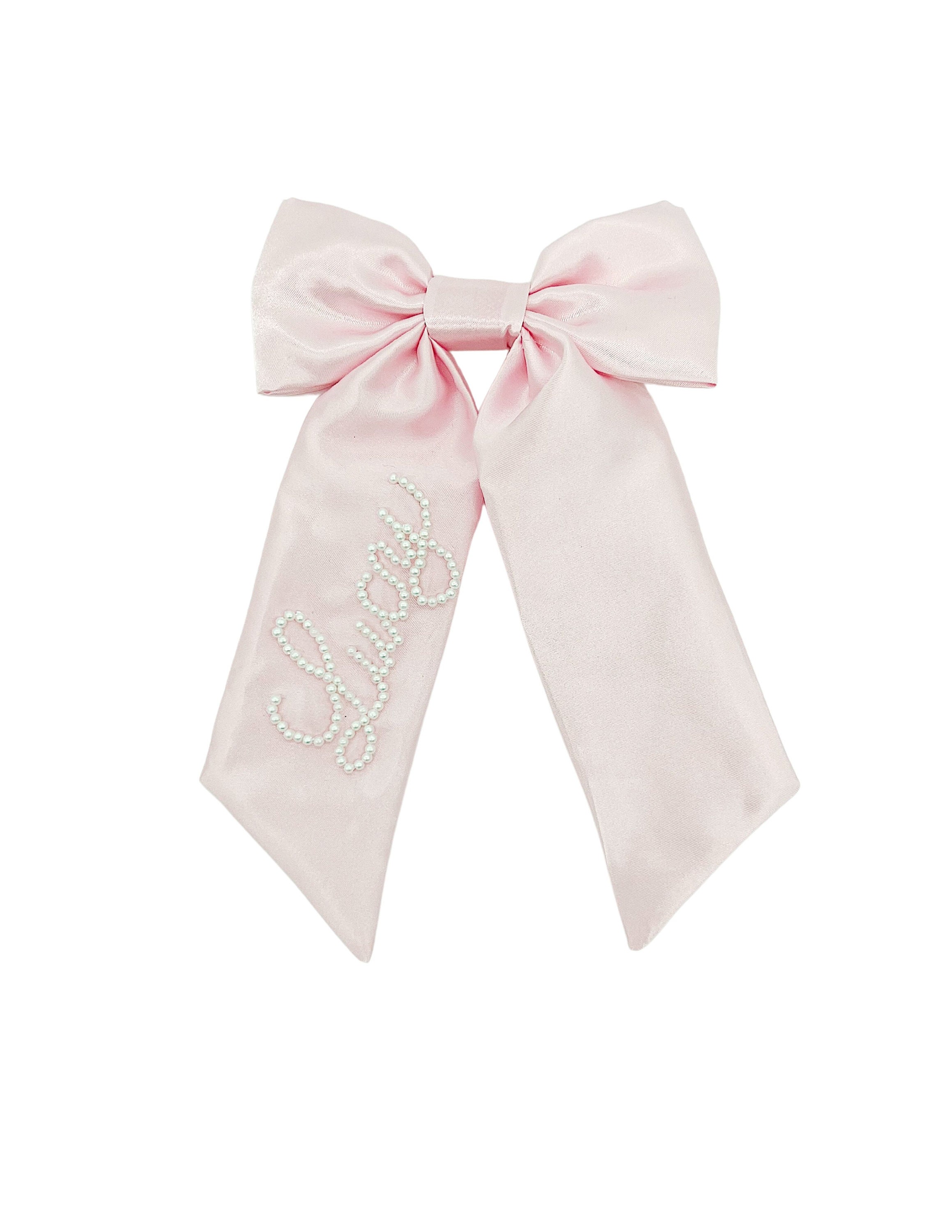 Blush Pink Velvet Pearl Trim Hair Bow Clip